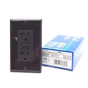 Leviton 7899 SmartLockPro GFCI Dual Receptacle, Brown, 125V 20A, NEMA 5-20 - Picture 1 of 5