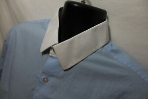 Men's Express Fitted White Collar Dress Shirt 100% Cotton Blue Stripe 16 16 1/2