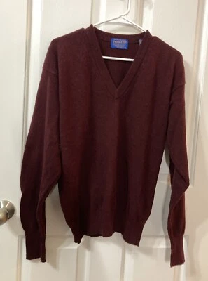 Pendleton Wool Sweater Men’s Size Medium V Neck Burgundy 100% Virgin Lamb's Wool - Image 1 of 4