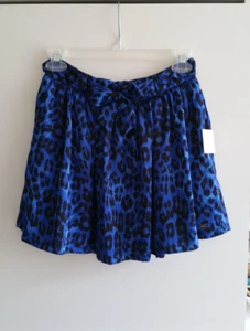 NWT Juicy Couture satin bright lapis electric cheetah skirt 14 Junior Women 0 P - Picture 1 of 7