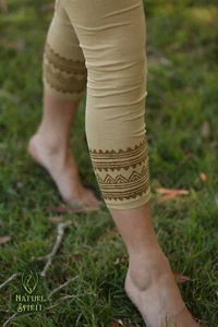 Yoga Capri Leggings, Festival Tribal Hand Block Boho Pixie Alternative Fairy - Picture 1 of 11