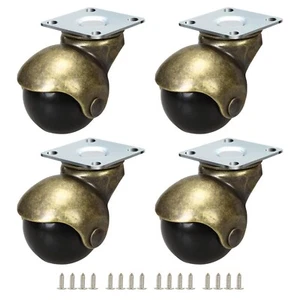 Antique Brass Casters 1.5 Inch Furniture Wheel Casters Set Of 4 Swivel Top Plate - Picture 1 of 8