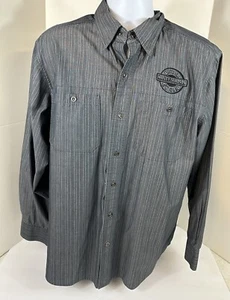 Harley Davidson L/S Mens Pinstripe Snap Front Shirt Size Large Black Gray Logo - Picture 1 of 5