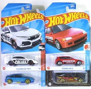 4 Car Lot - Hot Wheels Honda Acura Civic Type R Custom Integra CR-X CIVIC EG - Picture 1 of 5