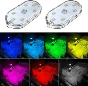 2 PCS Car Led Lights Interior,7 Colors Ambient Lighting Car Interior,Usb Recharg - Picture 1 of 12