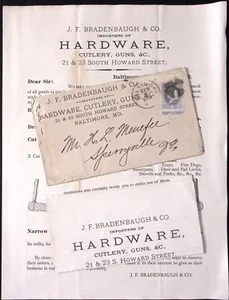 1882 JF Bradenbaugh & Co Cutlery Hardware Guns Letterhead Print Ad Cover - Imagen 1 de 8