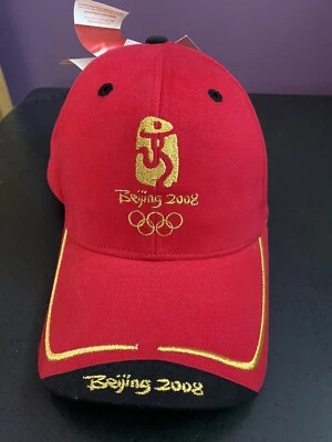 Beijing China 2008 Olympics Baseball Cap Strapback Hat Red Embroidered Logo - Image 1 of 4