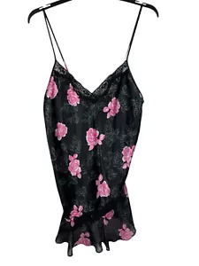 Camicia da notte Secret Treasures nera rosa pizzo floreale sexy slip dress lingerie 12/14 - Foto 1 di 14