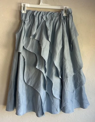 COS Asymmetrical Ruffle Midi Skirt 6 Quiet Luxury Minimalist Blue Linen Layered - Image 1 of 4