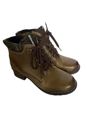 DROMEDARIS Womens Olive Green Leather KAROLINA Ankle Lace Up Boots 38/7.5-8 US - Image 1 of 4