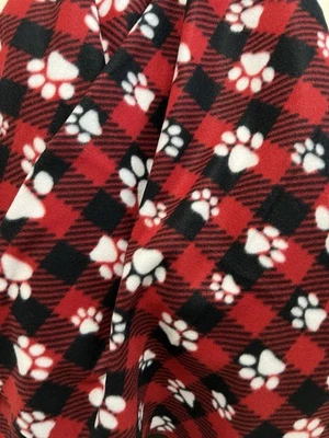 Joann Fabrics Blizzard Fleece Fabric Dog Paw On Buffalo Check 60" W 2 yrd lot - Image 1 of 4