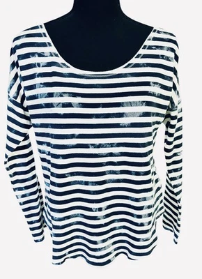 TOP DE DISEÑO DENIM & SUPPLY RALPH LAUREN, TINTE A RAYAS/CORBATA AZUL-BLANCO, BORDE CRUDO, S Foto 1 de 4