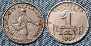 GUERRA CIVIL 1 peseta cobre de Asturias y León. Peso 4,79 gr. 24 mm. BONITA. - Bild 1 von 1