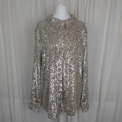Ruth Langsford Sequin Blouse Shirt Size UK 18 Champagne Gold Christmas BNWT QVC - Image 1 of 4