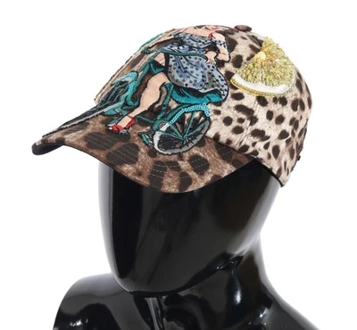 Dolce&Gabbana Mujer Marrón Gorra de Béisbol Algodón Estampado de Leopardo Lentejuelas Apliques Gorra Foto 1 de 4