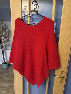 Monsoon Red Cape Knitted Size Small/Medium Ribbed Wool Angora Blend - Image 1 of 4