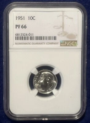 Moneda de diez centavos Roosevelt 1951 NGC PF66 Foto 1 de 2