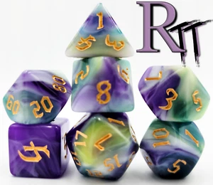 7 Stück Blau Lila Grün Polyedrische Würfel DND RPG MTG D20 Rollenspiel Tabletop - Bild 1 von 7