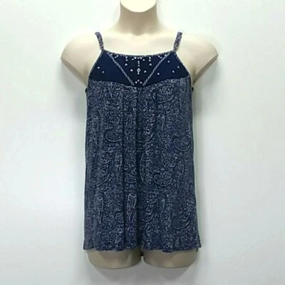 Camiseta sin mangas Max Jeans para mujer azul oscuro estilo boho bordada usada en excelente estado - talla pequeña Foto 1 de 4