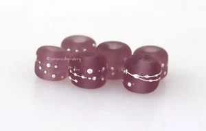LIGHT AMETHYST MATTE Tiny Tube Fine Silver Dot Lampwork Glass Bead Handmade 6 mm - Picture 1 of 4