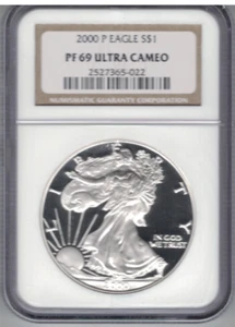 2000 P 1OZ SILVER EAGLE NGC PF69 ULTRA CAMEO BROWN LABEL - Picture 1 of 2