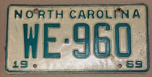 1969 NORTH CAROLINA NC LICENSE PLATE TAG, WE-960, ALL ORIGINAL VINTAGE, NICE - Picture 1 of 2
