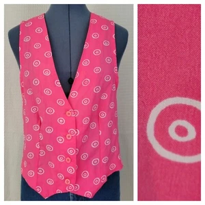 Vintage Fashion Spirit Hot Pink Vest w White Circle Dot Printed Pattern Size M - Picture 1 of 12