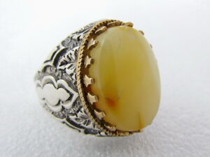 Russian handmade Baltic Amber stone 925 Sterling Silver Men's ring Turkish style