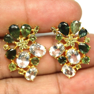 925 Sterlingsilber Weiß Topas, Saphir, Turmalin & Peridot Ohrringe - Bild 1 von 4