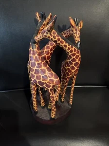 Three Wooden Hand Carved & Painted Entwined Hugging GIRAFFES Giraffe Figure 12” - Picture 1 of 3
