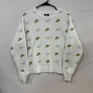 Nike Crew Sweatshirt Mens S White Allover Swoosh Print - Picture 1 of 5