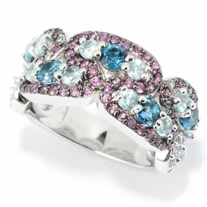 Mehers Schmuck Ring 2,91ct Blautopas, weißer Zirkon & Rhodolith Band 925 Silber - Bild 1 von 5