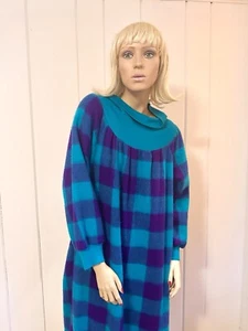 Vtg 80s Leisure Life Zip ROBE Lounge Turquoise & Purple House Dress Plaid XL - Picture 1 of 17
