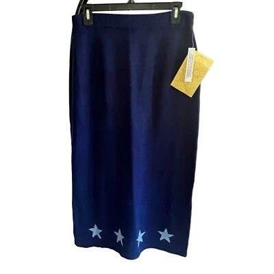 Quacker Factory Pull On Maxi Skirt Small Navy Stars Elastic Waist Stretch NEW - Image 1 of 4
