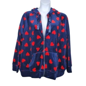Felpa donna Torrid blu rossa stampa cuore velluto davanti full zip con cappuccio taglia 3X nuova con etichetta - Foto 1 di 6