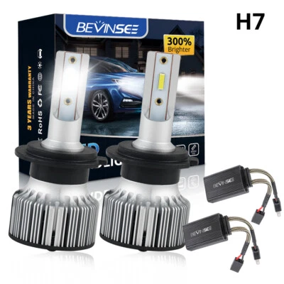Bevinsee H7 LED Car Headlight Bulbs CanBus Decoder High Low Beam 60W 6000K Set - Image 1 of 4