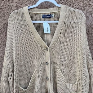 Polo Ralph Lauren Boxy Knit Linen Cardigan Sweater Front Button Neutral Tan - Picture 1 of 12