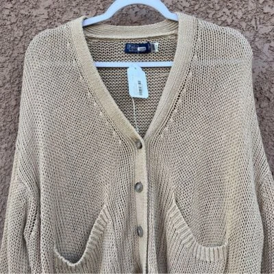 Polo Ralph Lauren Cárdigan Tejido Cuadrado Lino Suéter Botón Frontal Tostado Neutro Foto 1 de 4