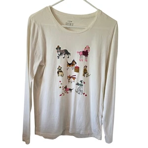 J Crew Herbst Hunde Langarm Sammler T-Shirt Damen Größe Medium weiß - Bild 1 von 4