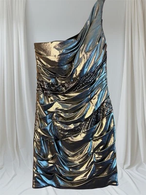 Vestido Corto De Colección Tony Bowls Cóctel Lentejuelas Baile de graduación Noche Plateado Talla 6 Usado en Excelente Condición Foto 1 de 4