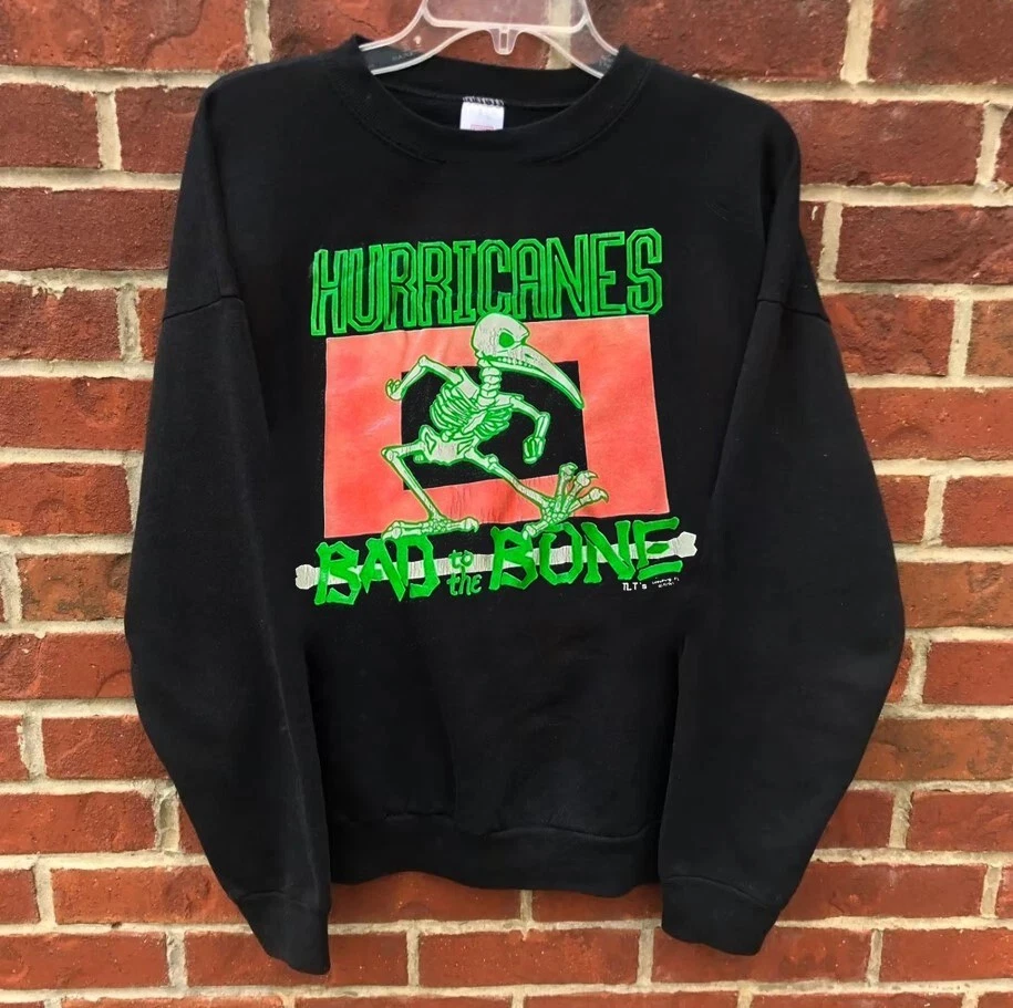 Miami Hurricanes Bad To The Bone Skeleton 90s Black Sweatshirt RM0706 - Image 1 of 1