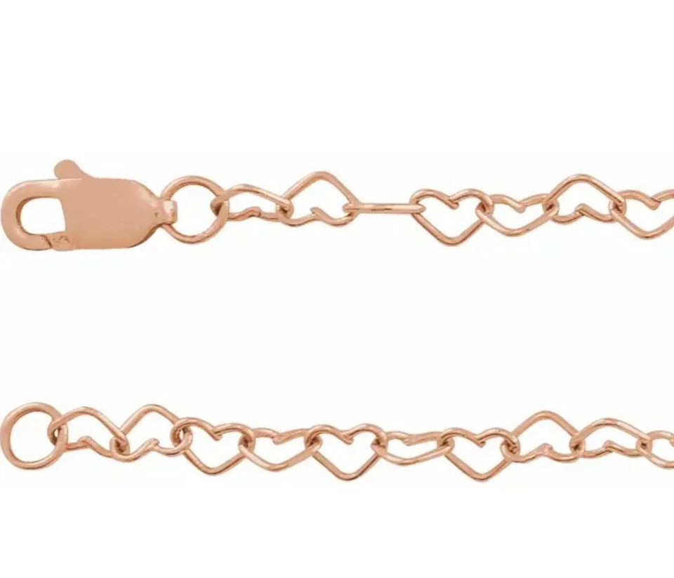 14k 2.5mm HEART Solid Rose Gold 8mm Lobster 3" Chain Extender Safety MIDAS Foto 1 de 3