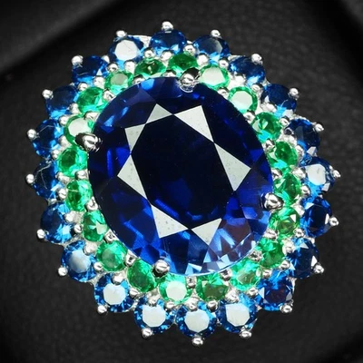 Lussuosi anelli in oro bianco in argento sterling 925 con zaffiro blu reale... - Immagine 1 di 4