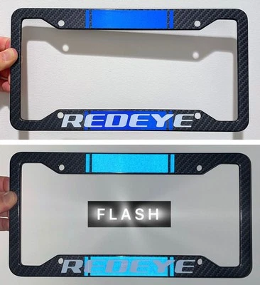 Reflective Blue Redeye Metal Carbon Fiber Look License Plate Frame - Image 1 of 4