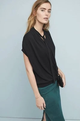 Suéter Top Anthropologie Rambuteau Tejido Sin Mangas Envolvente XL Negro Cuello Atado NUEVO Foto 1 de 4