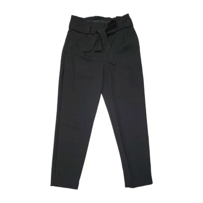 $70 Express Women High Waisted Paperbag Ankle Belted Tie Black Pants Size 0S/0C - Image 1 of 4