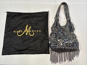Vintage Mary Frances Beaded Dark Grey/Blue Fringe Purse Made In The Philippines - Picture 1 of 19