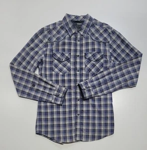 Guess Herren Pearl Snap Hemd Größe Small Blau Weiß Kariert Langarm Freizeit Oberteil - Bild 1 von 7