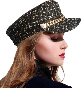 Women Tweed-Plaid-Newsboy Fiddler Cap Classic Cabbie-Berets Hat Winter Fashion T - Picture 1 of 8