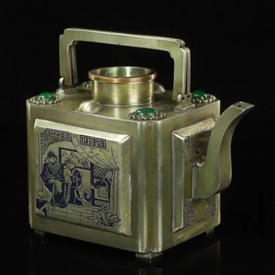 Chinese collect white brass teapost HandMade coloured drawing pot - Image 1 of 4